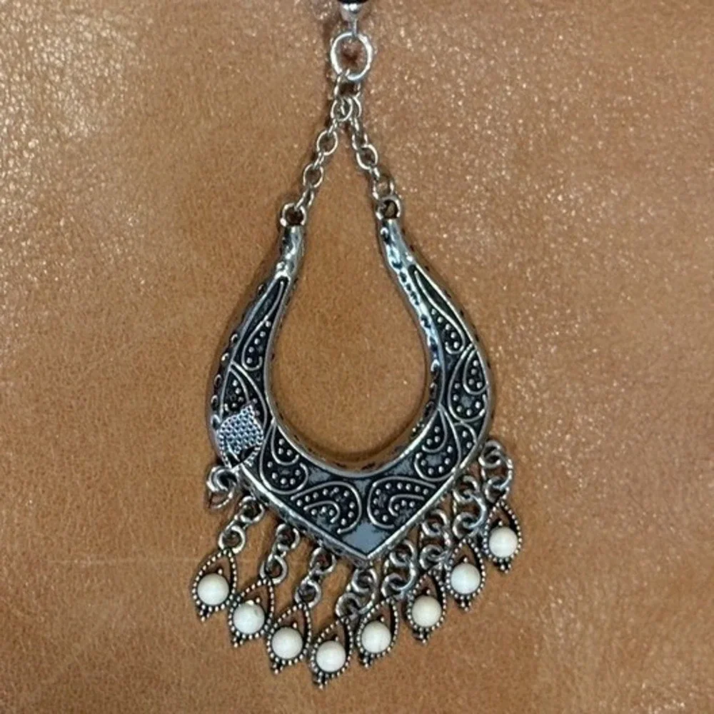 Boho Beaded Bag Charm Owl & Filigree Crescent Keychain Silver Tone Multi Strand
